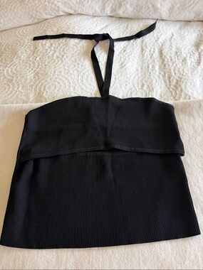 525 America Black Ribbed Halter Tube Top